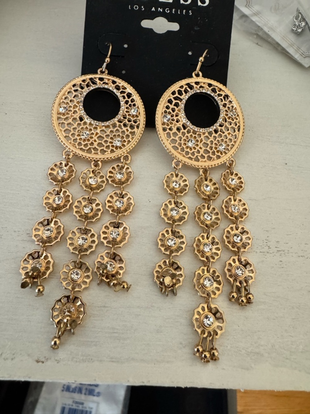 GUESS Gold-Tone Filigree Floral Dangle Earrings with Crystal Drops